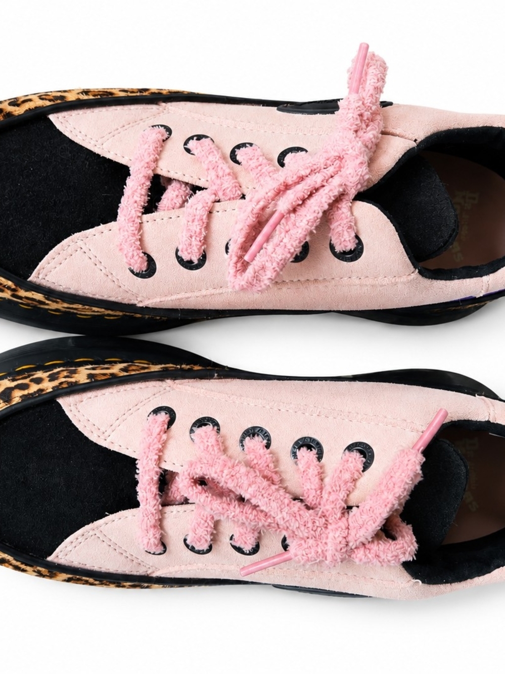 Dr. Martens Pink and Black Suede Platform Sneakers with Leopard Trim
